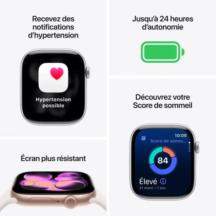 Apple Watch Series 11 GPS - 42mm - Boîtier Argent Aluminium - Bracelet Brume Pourpre Sport Band S/M