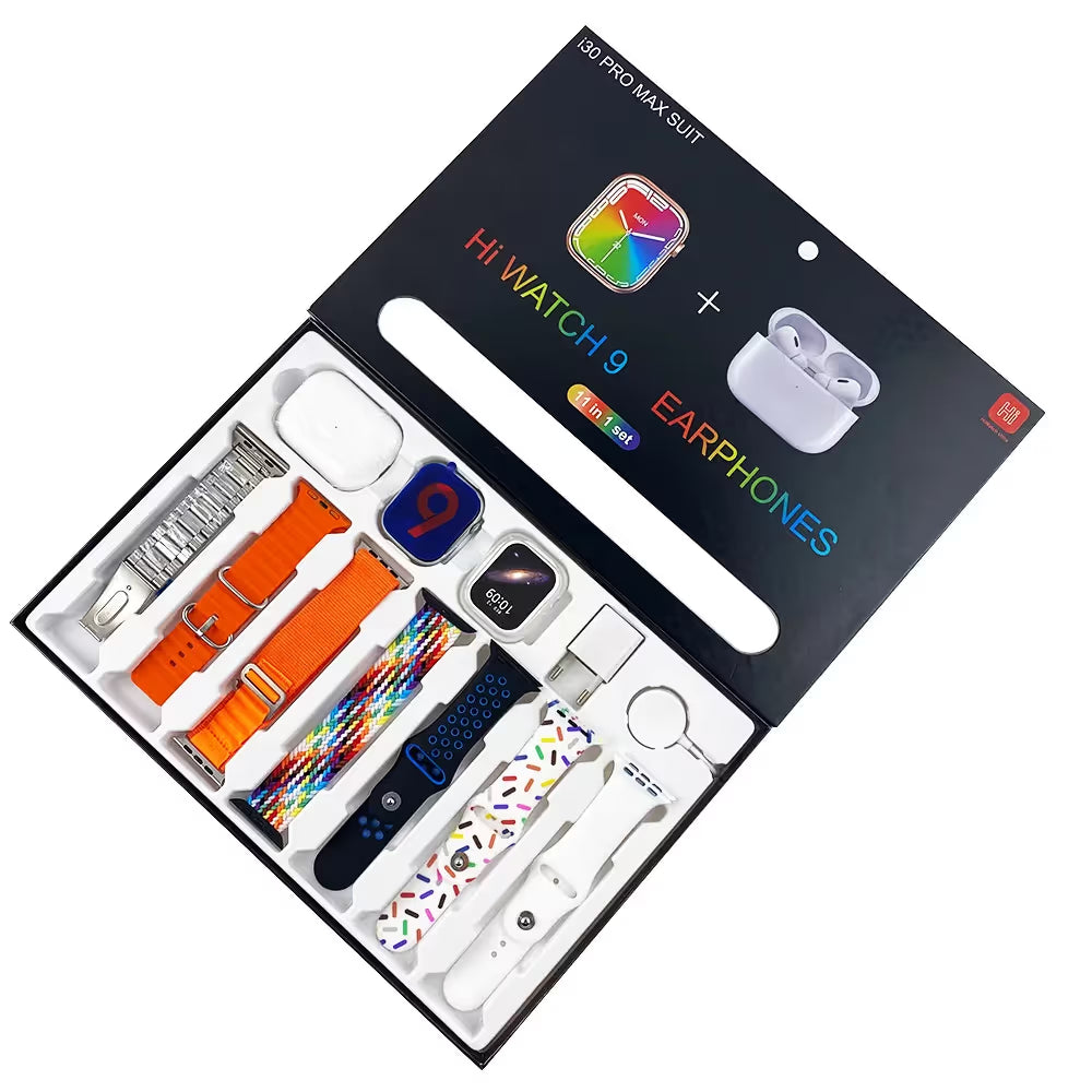 MONTRE CONNECTÉE I30 PRO MAX 11EN1 + AIRPODS + 11 CEINTURES