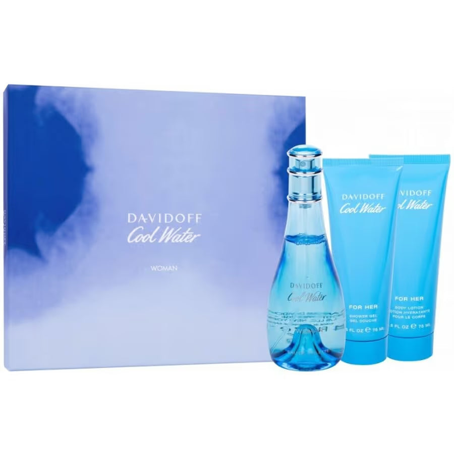 Davidoff Coffret Cool Water pour Femmes - Eau de Toilette 100 ml & Gel Douche + Lait corporel 75 ml