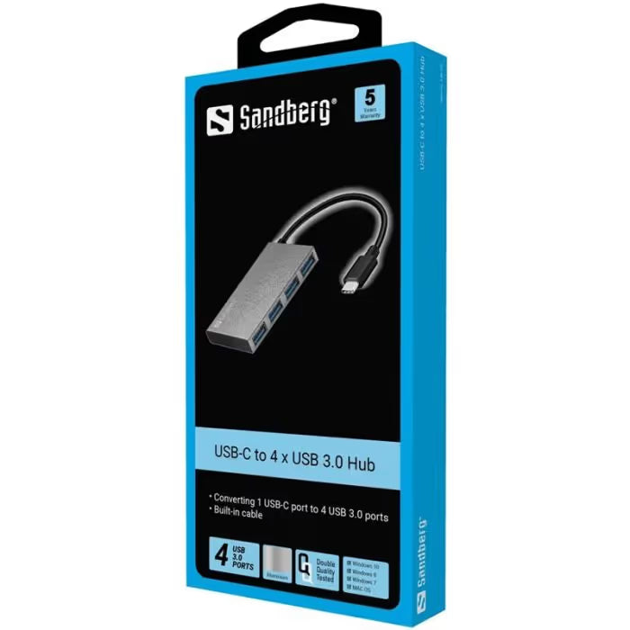 Hub USB SANDBERG 136-20 USB-C Vers 4 USB 3.0 - Gris