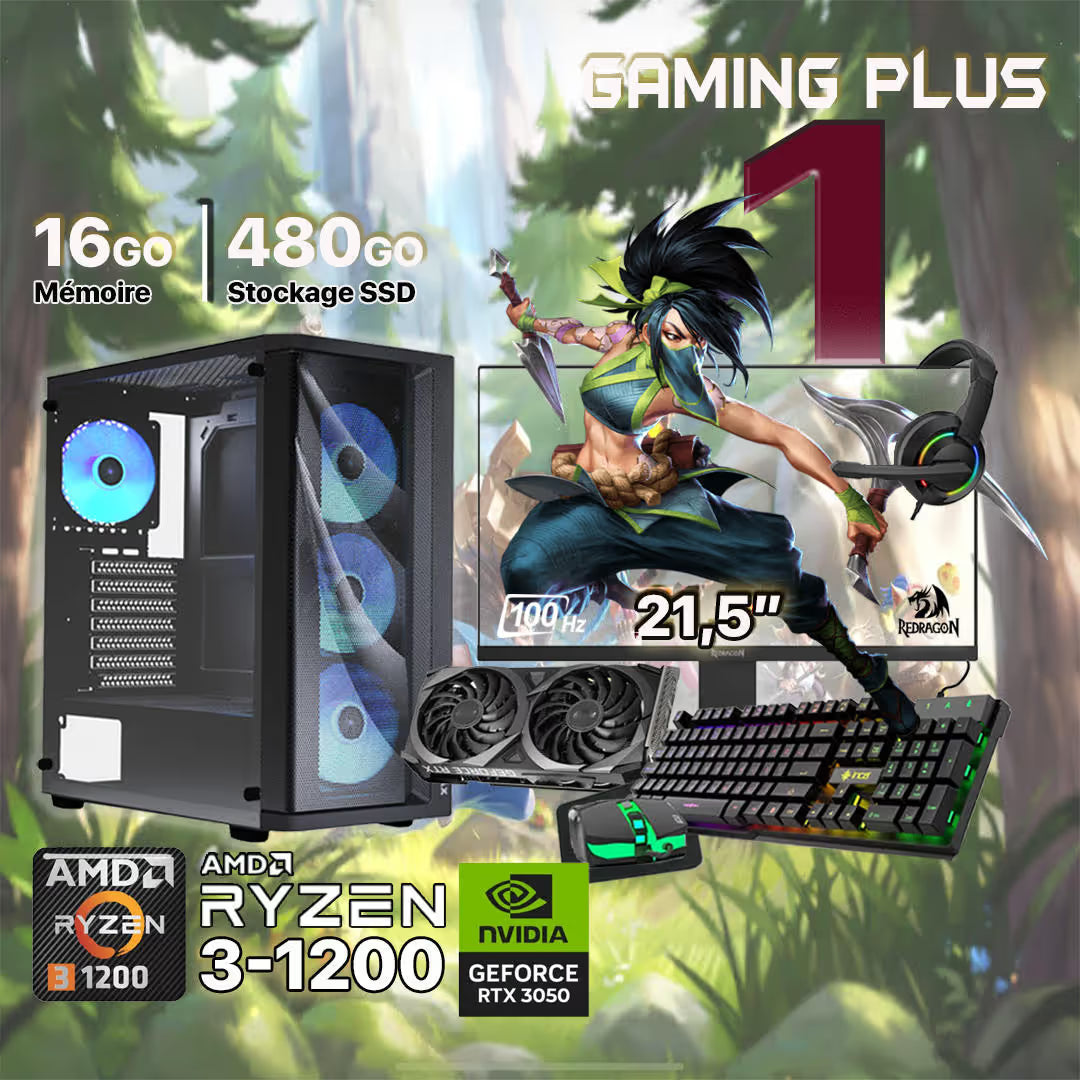 Pc Gamer Gaming Plus 1 Ryzen 3-1200 RTX 3050 - 16Go -480Go