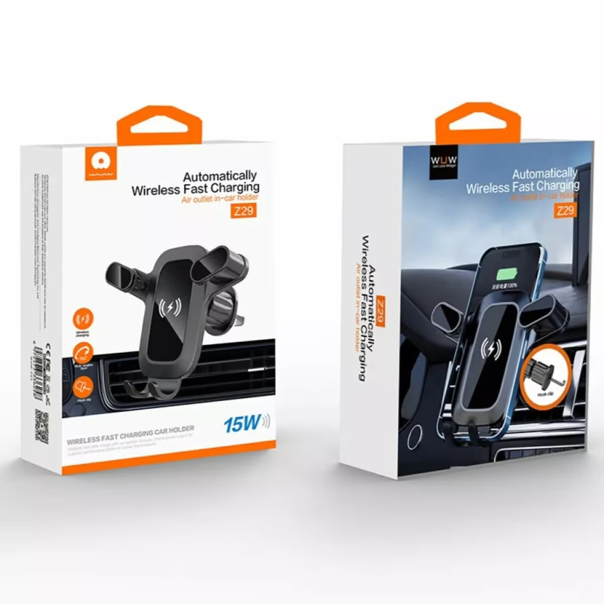 Support de Voiture Z29 Avec Chargeur Sans Fil 15W Type-C - Rotatif 360°