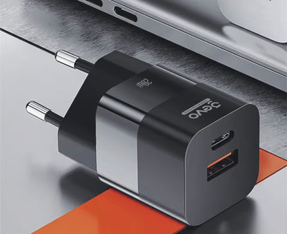 Chargeur Gevo USB-A & USB-C 20W - Noir