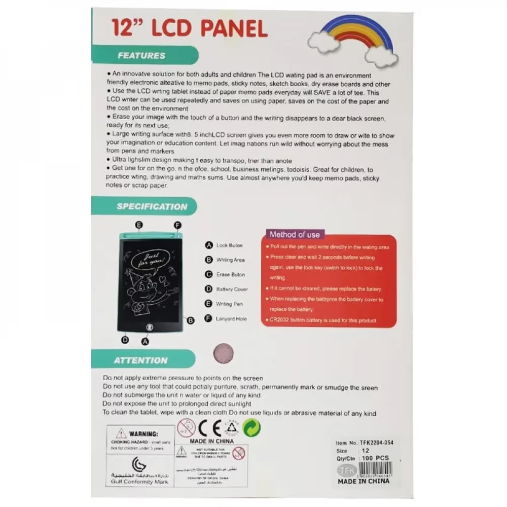 Tablette D'écriture Colorée à Écran LCD 12"