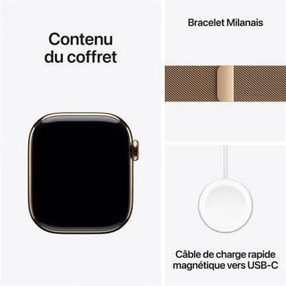 Apple Watch Series 10 GPS + Cellular - 46mm - Boîtier Gold Titanium - Bracelet Gold Milanese Loop.