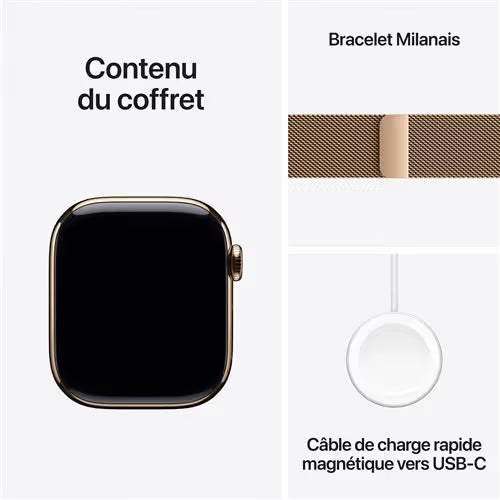 Apple Watch Series 10 GPS + Cellular 42mm - Boîtier en Titane - Bracelet Milanais Or