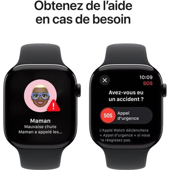 Apple Watch Series 10 GPS - 42mm - Boîtier Jet Black Aluminium - Bracelet Black Sport Band.
