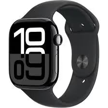 Apple Watch Series 10 GPS - 46mm - Boîtier Jet Black Aluminium - Bracelet Black Sport Band.