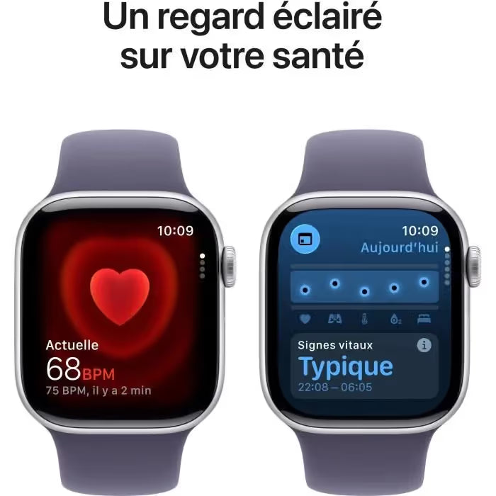 Apple Watch Series 11 GPS - 42mm - Boîtier Argent Aluminium - Bracelet Brume Pourpre Sport Band S/M