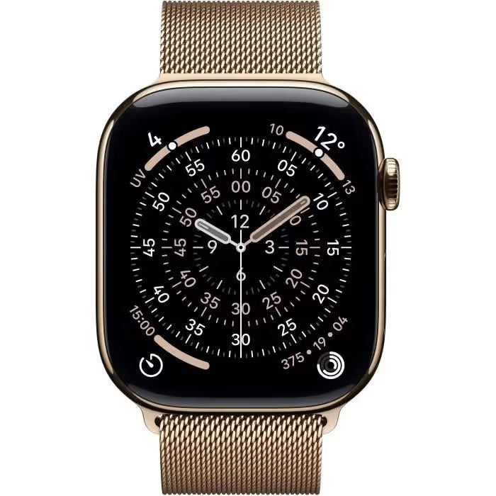 Apple Watch Series 11 GPS + Cellular - 46mm - Boîtier Titane Gold - Bracelet Boucle Milanese Gold