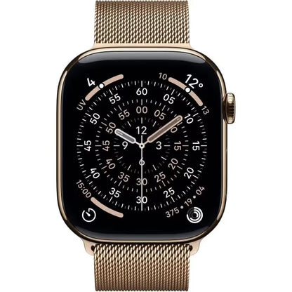 Apple Watch Series 11 GPS + Cellular - 46mm - Boîtier Titane Gold - Bracelet Boucle Milanese Gold