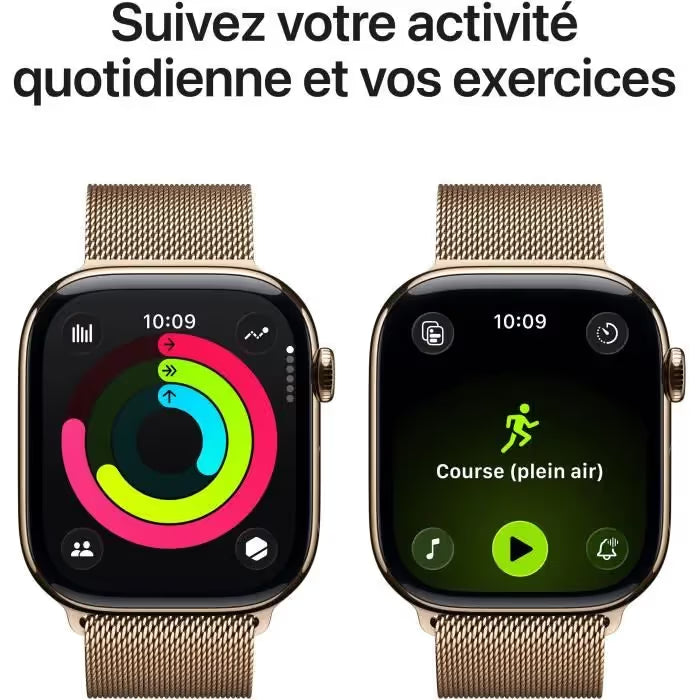 Apple Watch Series 11 GPS + Cellular - 46mm - Boîtier Titane Gold - Bracelet Boucle Milanese Gold