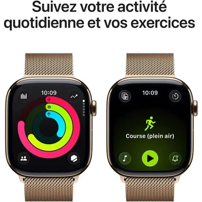 Apple Watch Series 11 GPS + Cellular - 46mm - Boîtier Titane Gold - Bracelet Boucle Milanese Gold
