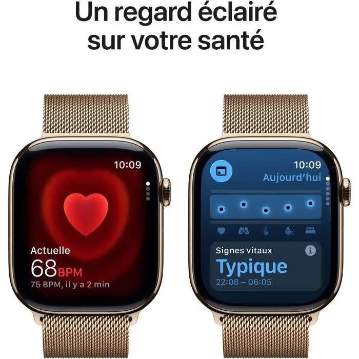 Apple Watch Series 11 GPS + Cellular - 46mm - Boîtier Titane Gold - Bracelet Boucle Milanese Gold