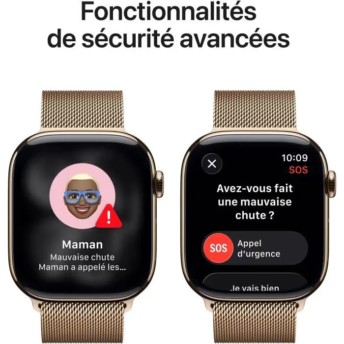 Apple Watch Series 11 GPS + Cellular - 46mm - Boîtier Titane Gold - Bracelet Boucle Milanese Gold