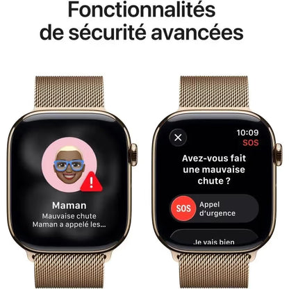 Apple Watch Series 11 GPS + Cellular - 46mm - Boîtier Titane Gold - Bracelet Boucle Milanese Gold