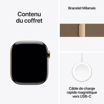 Apple Watch Series 11 GPS + Cellular - 46mm - Boîtier Titane Gold - Bracelet Boucle Milanese Gold