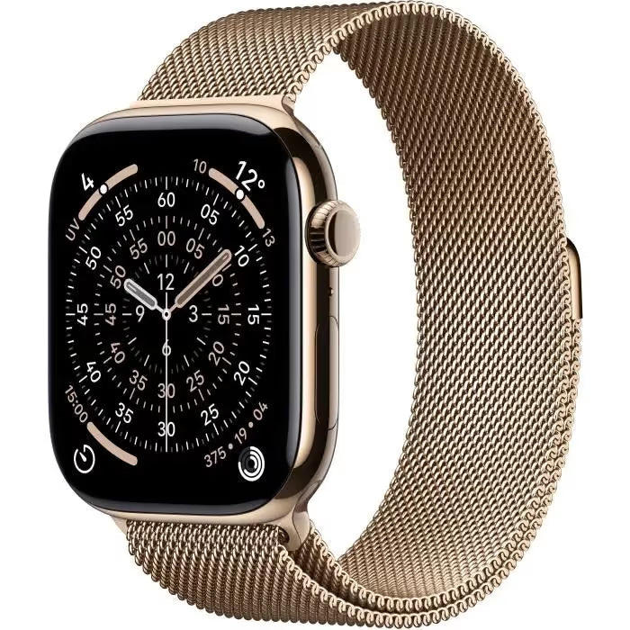 Apple Watch Series 11 GPS + Cellular - 46mm - Boîtier Titane Gold - Bracelet Boucle Milanese Gold