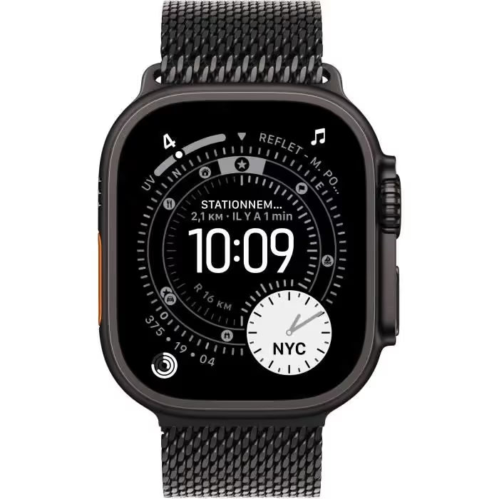 Apple Watch Ultra 3 GPS + Cellular - 49mm - Boîtier Noir Titane  - Bracelet Noir Milanese Loop - S