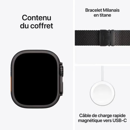 Apple Watch Ultra 3 GPS + Cellular - 49mm - Boîtier Noir Titane  - Bracelet Noir Milanese Loop - S