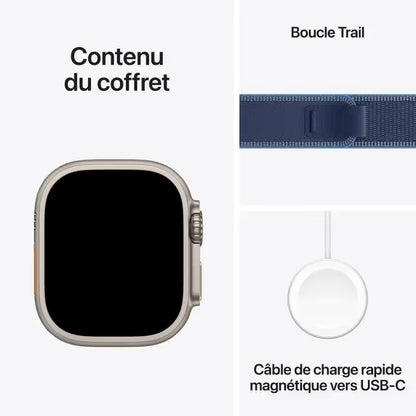 Apple Watch Ultra 3 GPS + Cellular - 49mm - Boîtier Titane Naturel  - Bracelet Blue/Bright Blue Trail Loop - S/M