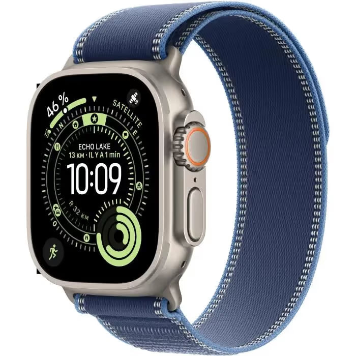Apple Watch Ultra 3 GPS + Cellular - 49mm - Boîtier Titane Naturel  - Bracelet Blue/Bright Blue Trail Loop - S/M