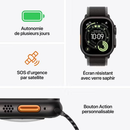 Apple Watch Ultra 3 GPS + Cellular - 49mm - Boîtier Titane Naturel  - Bracelet Blue/Bright Blue Trail Loop - S/M