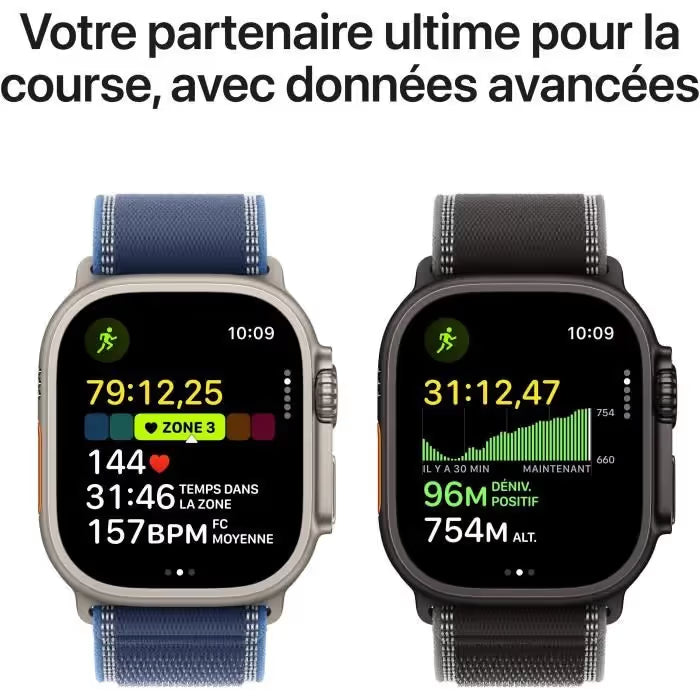 Apple Watch Ultra 3 GPS + Cellular - 49mm - Boîtier Titane Naturel  - Bracelet Blue/Bright Blue Trail Loop - S/M