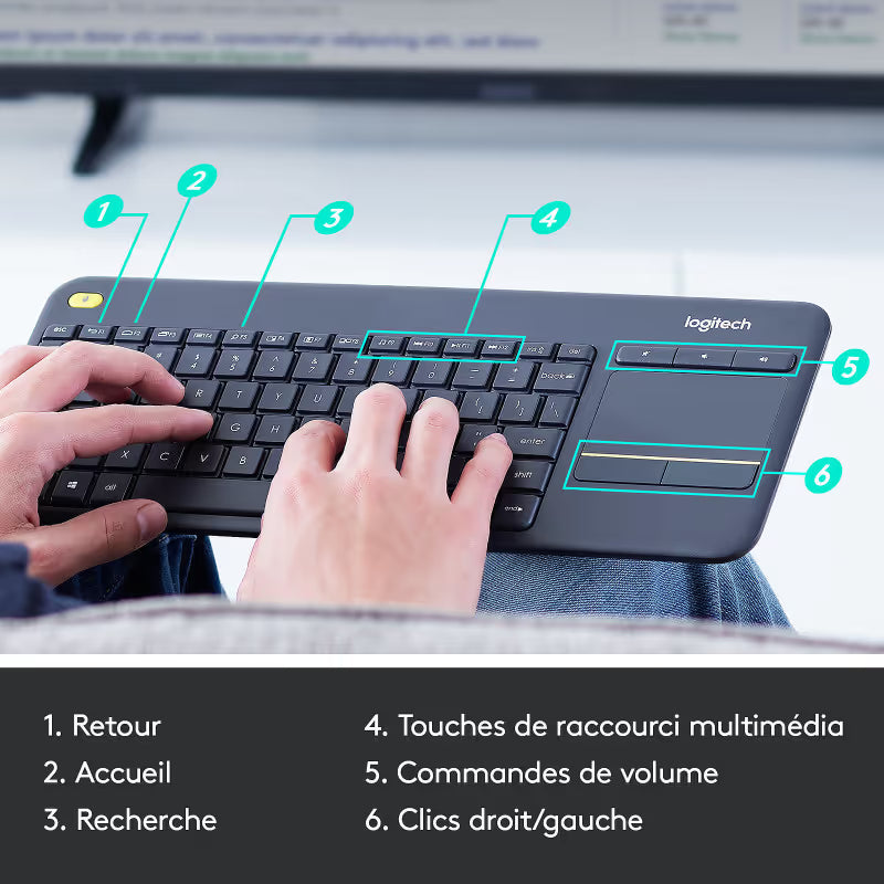 Clavier Sans Fil Logitech K400 Plus - Noir
