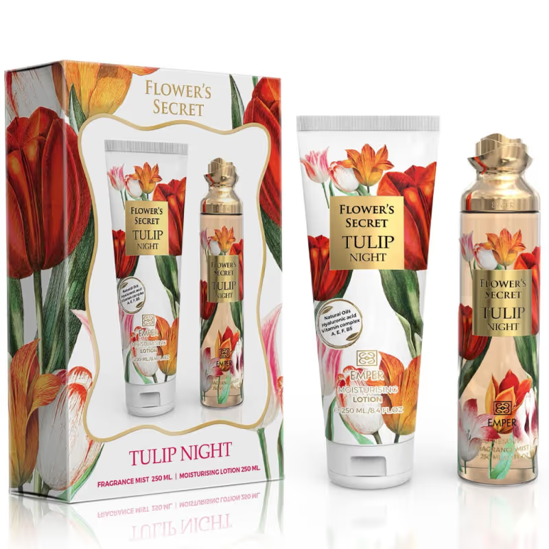 Coffret Flower's Secret Tulip Night Brume de Corps pour Femme 250ml & Lait de Corps 250ml