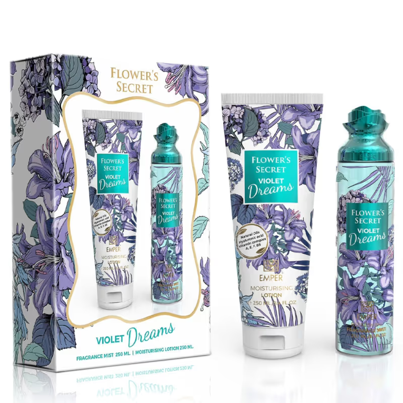 Coffret Flower's Secret Violet Dreams Brume de Corps pour Femme 250ml & Lait de Corps 250ml