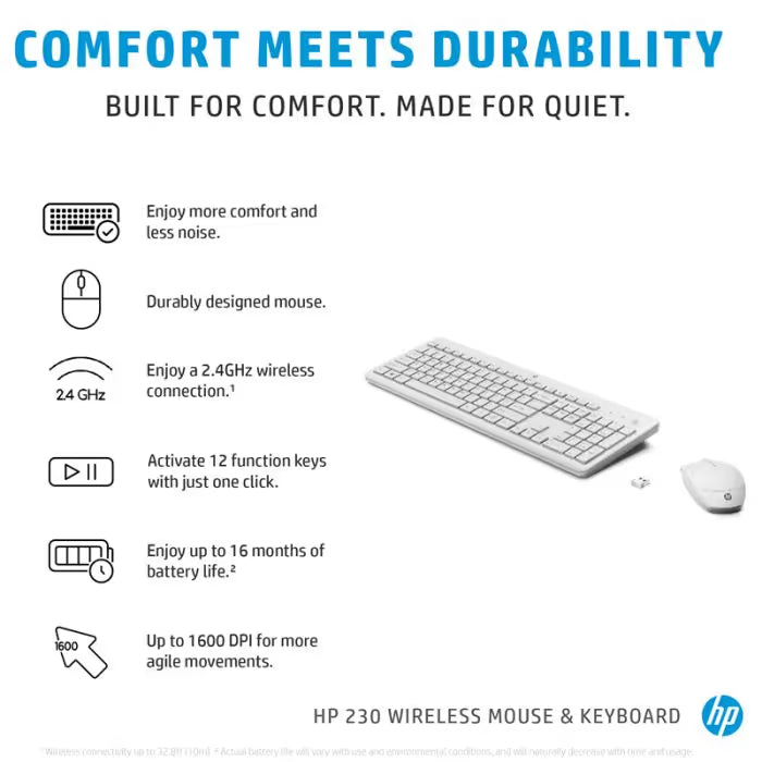 Ensemble Clavier & Souris sans Fil HP 230 Combo - Blanc