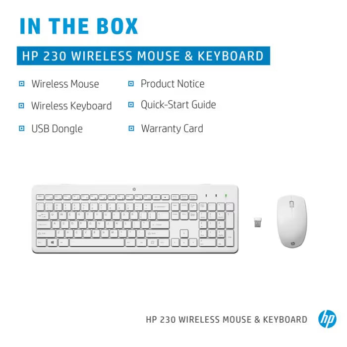 Ensemble Clavier & Souris sans Fil HP 230 Combo - Blanc