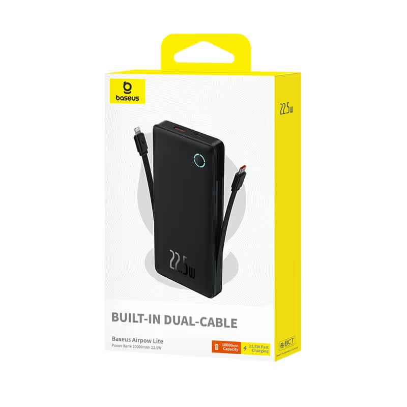 Power Bank Baseus Airpow Lite 10000 mAh 22,5 W avec double câble