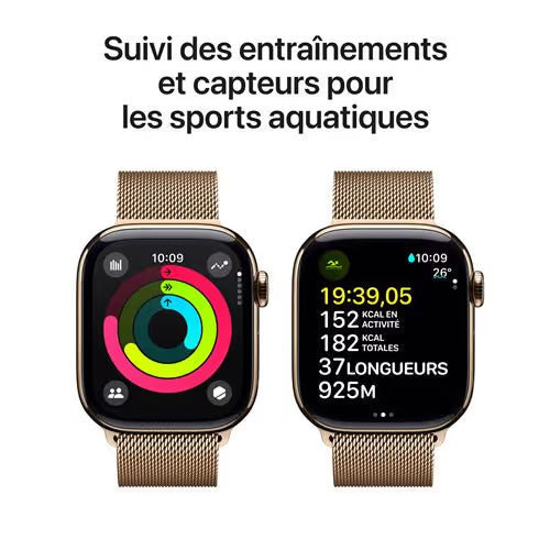 Apple Watch Series 10 GPS + Cellular 42mm - Boîtier en Titane - Bracelet Milanais Or