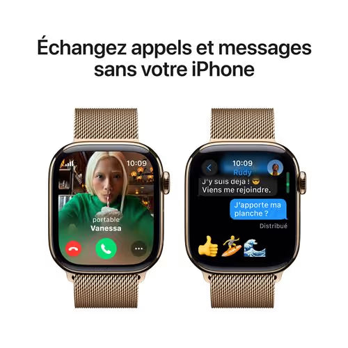 Apple Watch Series 10 GPS + Cellular - 46mm - Boîtier Gold Titanium - Bracelet Gold Milanese Loop.