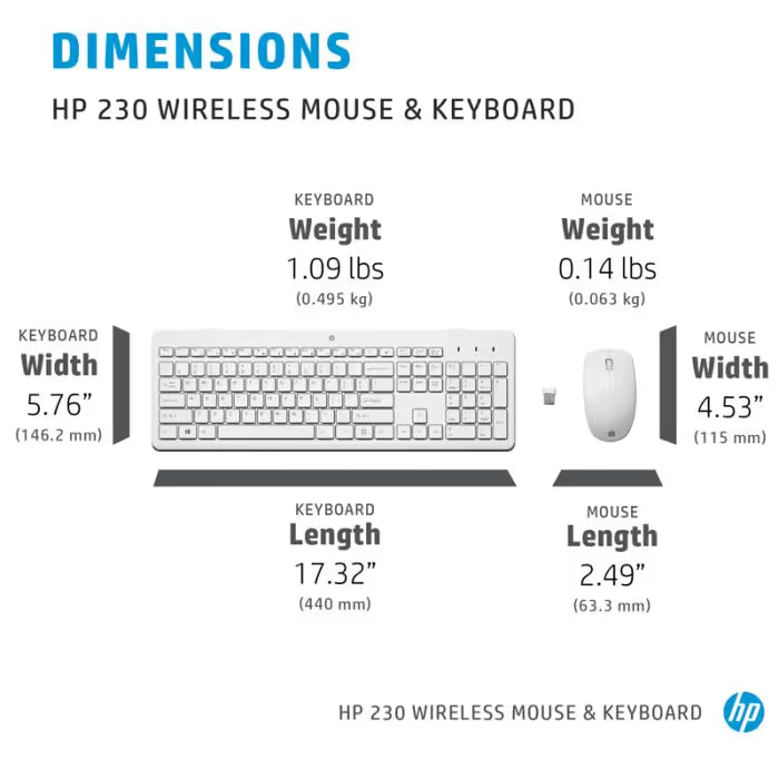 Ensemble Clavier & Souris sans Fil HP 230 Combo - Blanc