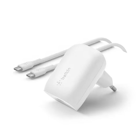 Chargeur Belkin Boost Charge 20W avec Câble USB-C Vers USB-C - Blanc