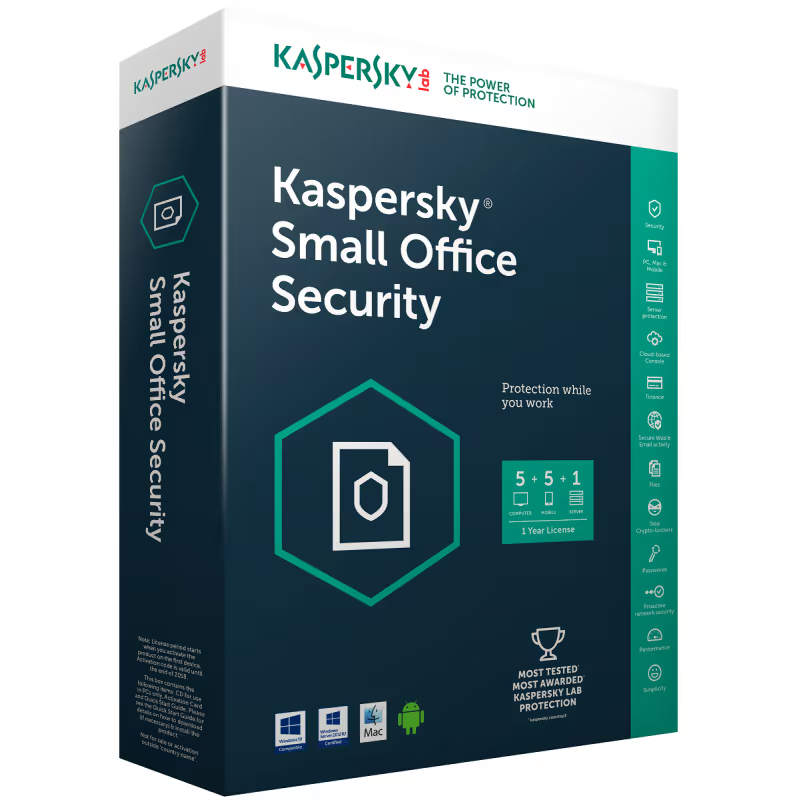 Antivirus KASPERSKY Small Office Security 8.0 (Licence pour 5 postes + 1 serveur)