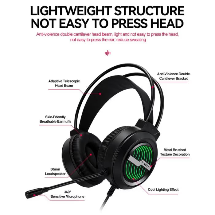 Micro Casque Gaming Filaire T-Wolf H130 RGB- Noir