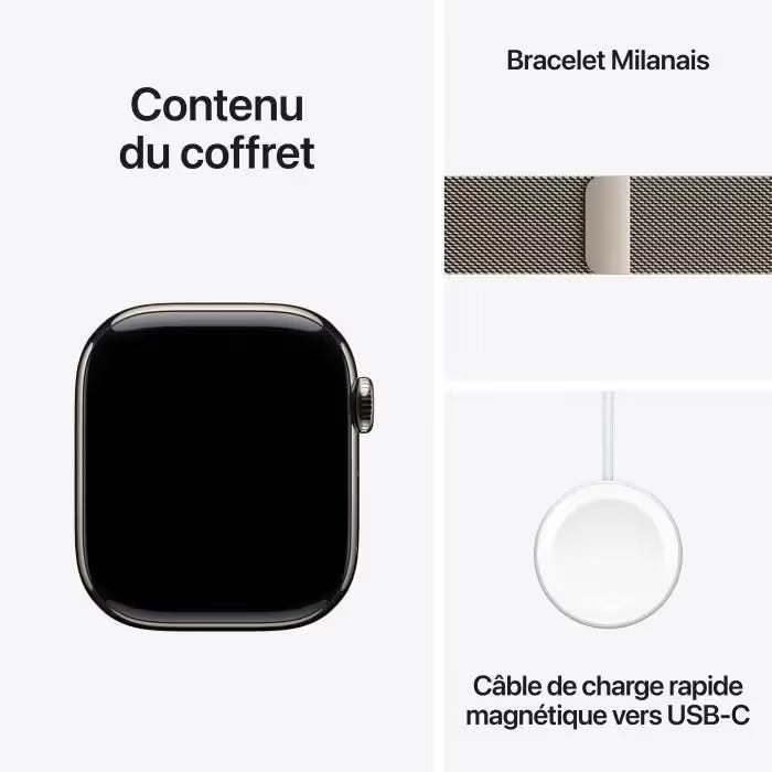Apple Watch Series 10 GPS + Cellular - 46mm - Boîtier Natural Titanium - Bracelet Natural Milanese Loop