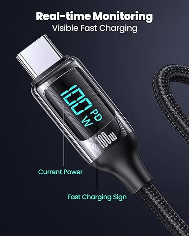 Câble de Chargeur Gevo Type-C LCD Data 100W - Noir