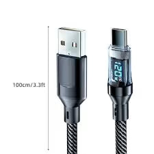Câble de Chargeur Gevo Type-C LCD Data 100W - Noir