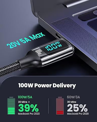 Câble de Chargeur Gevo Type-C LCD Data 27W - Noir