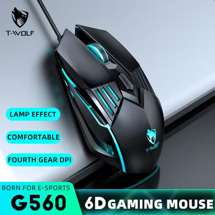 Souris Gaming Filaire T-Wolf G560 RGB - Noir