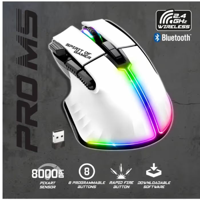 Souris Gaming Sans Fil Spirit Of Gamer Pro-M5 RGB - Blanc