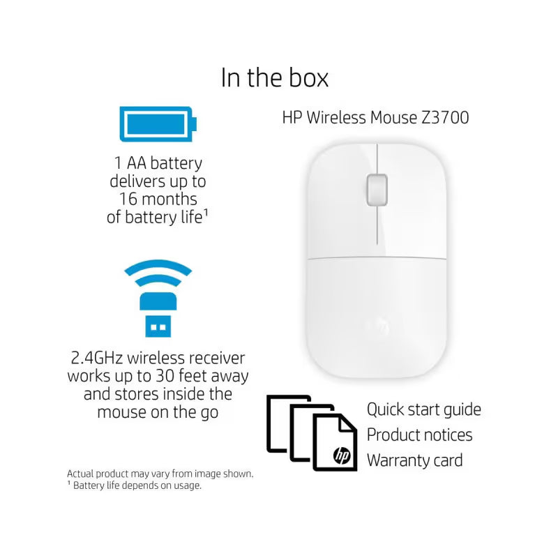 Souris Optique sans fil HP Z3700 - Blanc