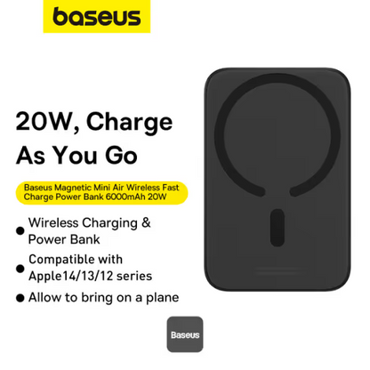 Power Bank Baseus Mini Air 6000mAh Batterie externe sans fil magnétique 15W avec port PD 20W Type-C - Noir