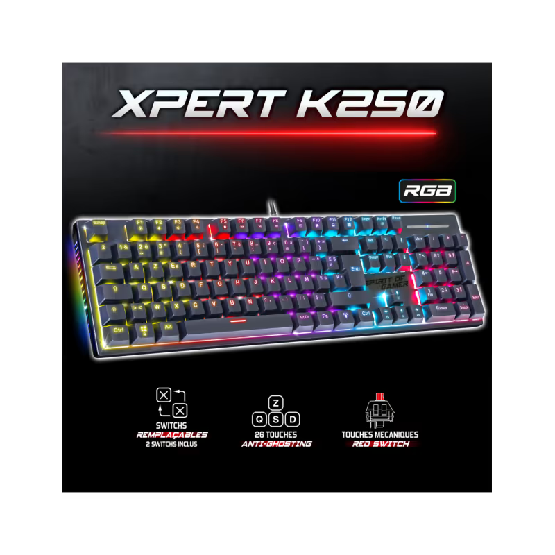 Clavier Gamer Filaire SPIRIT OF GAMER XPERT-K250 RGB - Noir