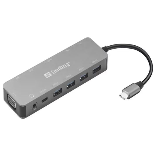 Station d'accueil SANDBERG Dock TRAVEL USB-C 13 en 1 - Gris